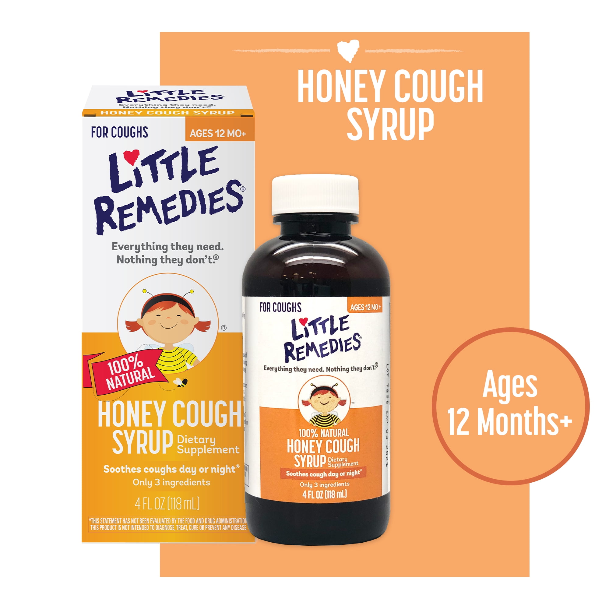 Little Remedies Honey Cough Syrup, 100 Natural, 12 Months & up, 4 fl