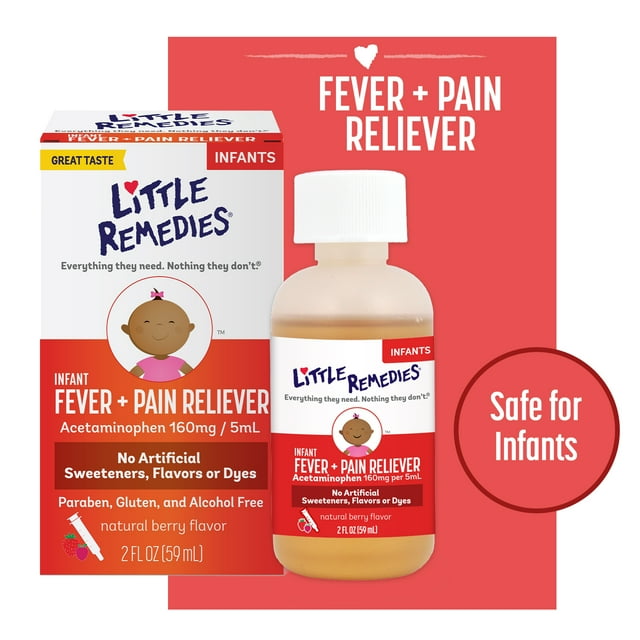 Little Remedies Infant Fever & Pain Reliever with Acetaminophen, Natural Berry, 2 Fl Oz
