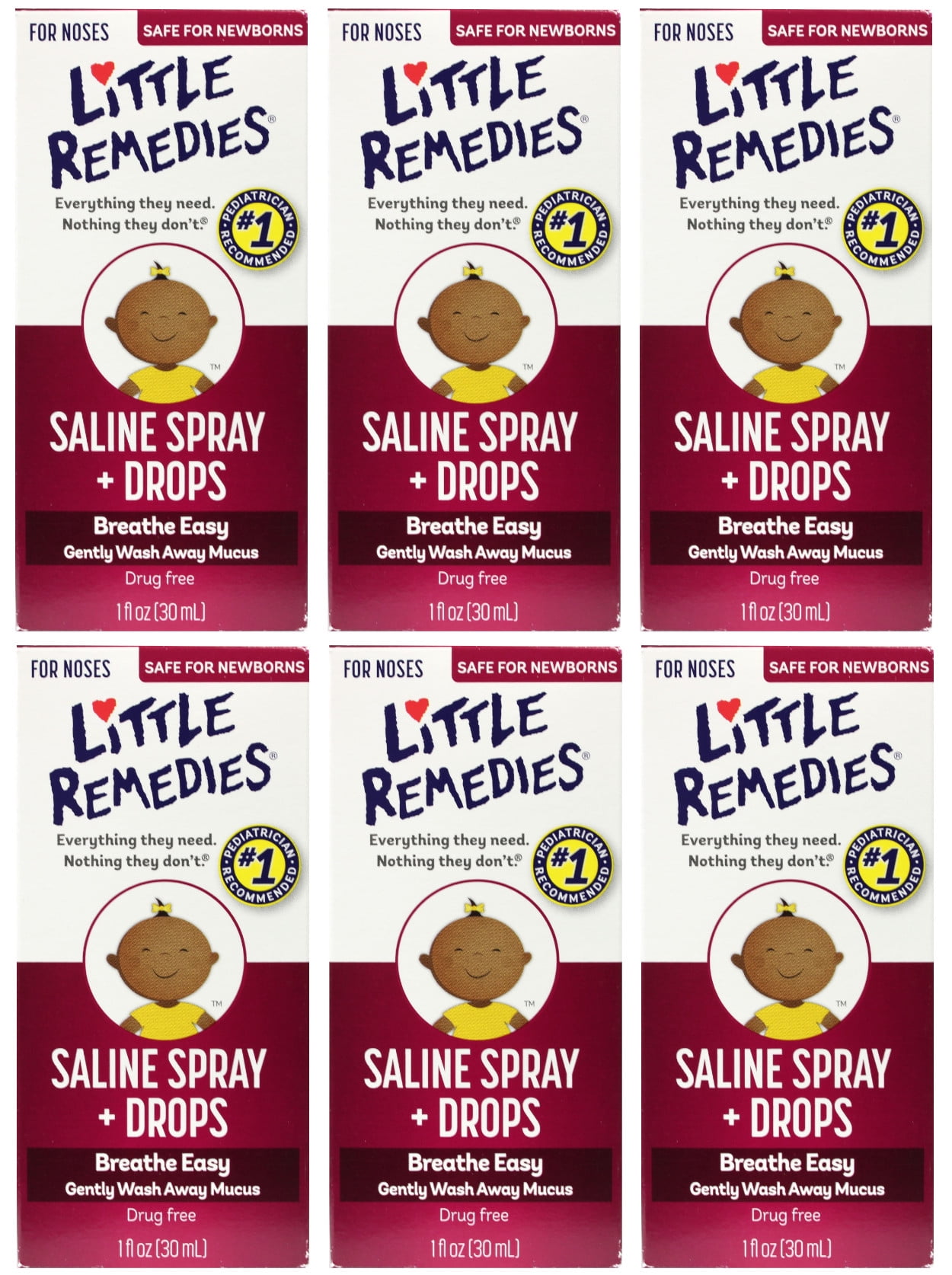 Little Remedies Saline Spray and Drops | Safe for Newborns | 1 Fl Oz (Pack of 6)