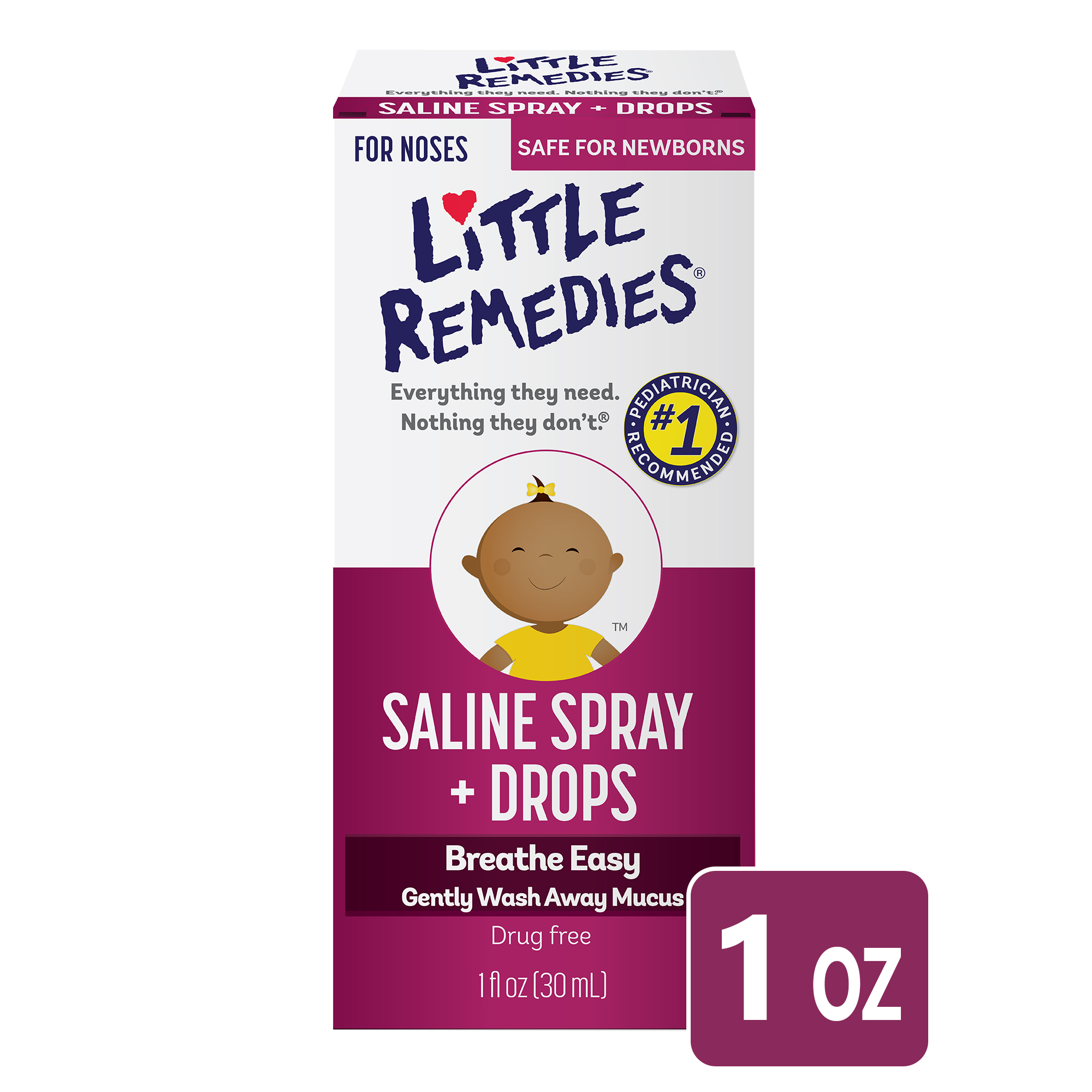 Little Remedies Saline Spray and Drops, Safe for Newborns, Gently Wash Away Mucus, 1 fl oz - image 1 of 9