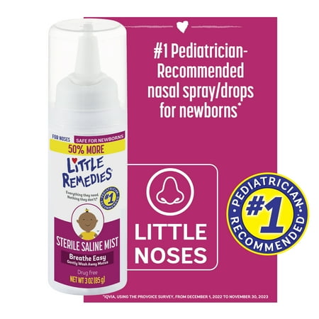 Little Remedies Sterile Saline Nasal Mist for Noses, Breathe Easy, Safe for Newborns, 3 oz