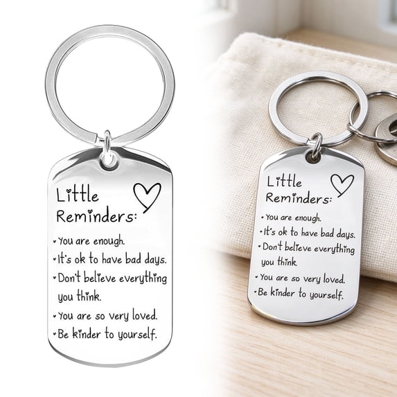 Little Reminders Keychain,Engravable Stainless Steel Blank Keychains,Inspirational Stainless Key Ring,Meaningful Positive Quote Metal Key Charm,Durable Encouragement Tag Keychain Pendant