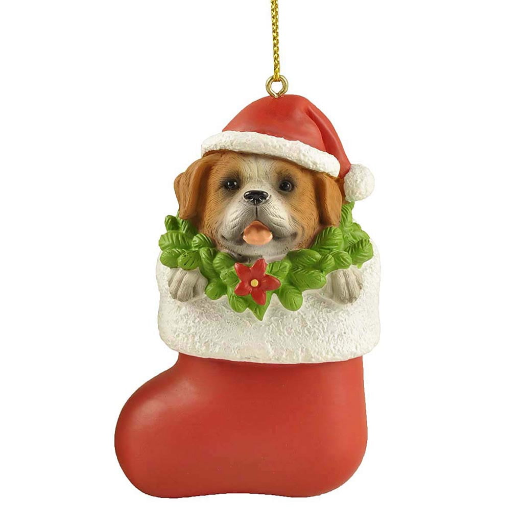 Little Retreiver Dog in Christmas Sock with Santa Hat Figurine for