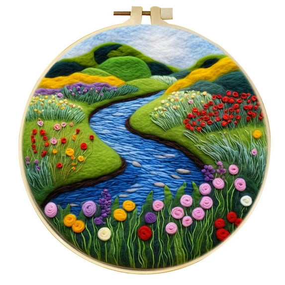 Little River Needle Felting Set Beginner Felt Painting Set with Decorative Frame Suitable for Home Decoration Christmas Gift