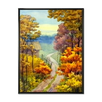 Little Road Through Vibrant Autumn Scene 12 in x 20 in Framed Painting Canvas Art Print, by Designart