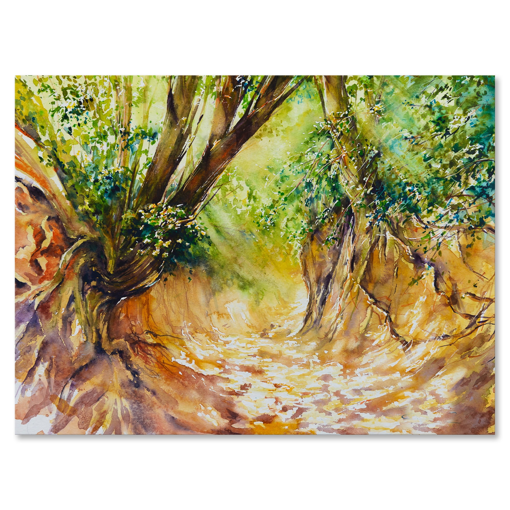 Little Road in Deep Forest 8 in x 12 in Painting Canvas Art Print, by Designart