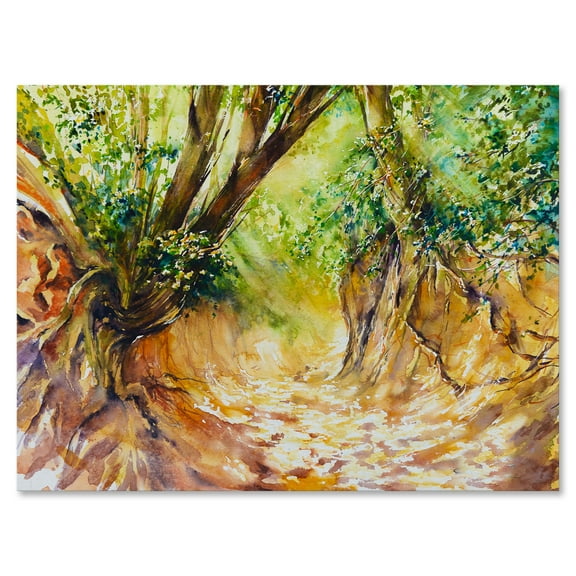 Little Road in Deep Forest 8 in x 12 in Painting Canvas Art Print, by Designart