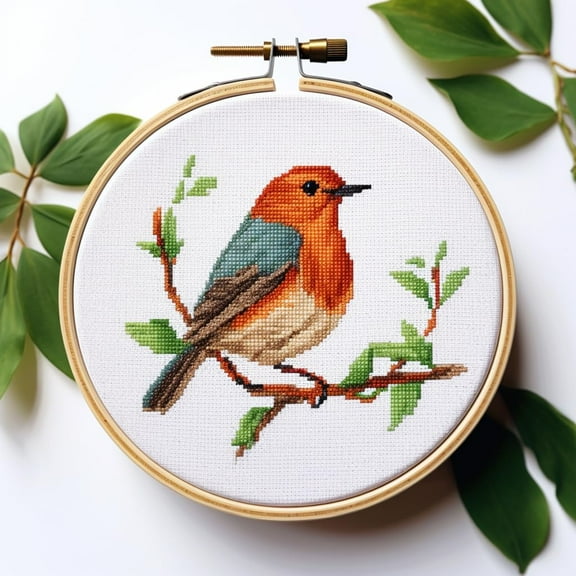 Little Robin Bird 11CT Stamped Cross Stitch Kits Easy for Beginners Child with Hoop DIY Needlepoint Counted Embroidery Kits Art Craft Wall Decor 12x12IN(3)