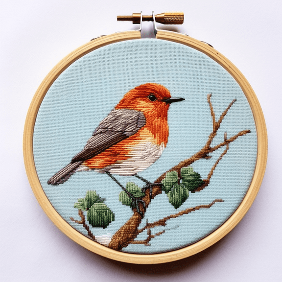 Little Robin Bird DIY Stamped Cross Stitch Kits for Beginners Easy with Hoop 11CT Needlepoint Embroidery Counted Cross Stitch Kits Art Craft Wall Decoration 30x30cm(4)