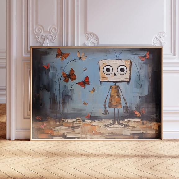 Little Robot Poster Wall Art, Whimsical Childrens Playroom Or Nursery Decor UNFRAMED Poster, Wall Art for Decor, Present, 8x12