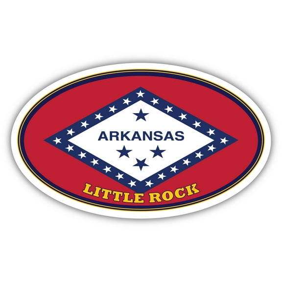 Little Rock City Arkansas State Flag | AR Flag Pulaski County Oval State Colors Bumper Sticker Car Decal 3x5 inches