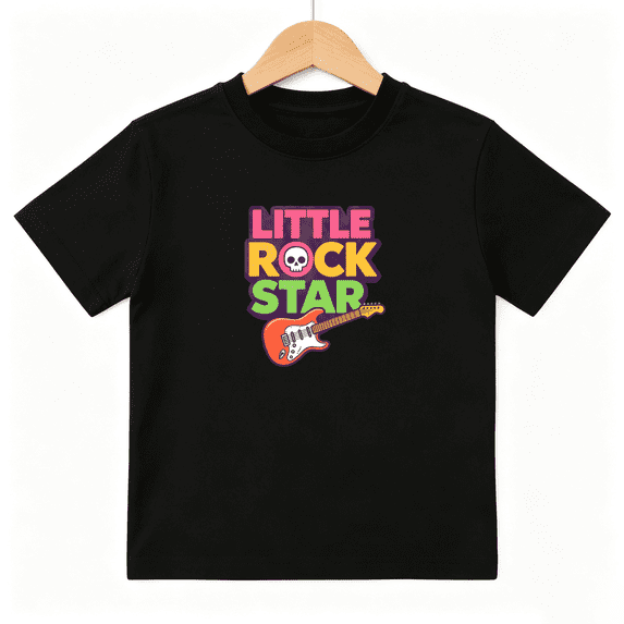 Little Rock Star Guitar Boys Graphic Tee, Cool Music Retro 100% Cotton Kids Short Sleeve T-Shirt 4-13Y