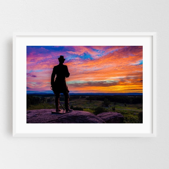 Little Roundtop - Gettysburg Pennsylvania Photography Sunset Landscape Scenic Nature Silhouette Countryside White Framed Wall Art Print 5 x 7 inches