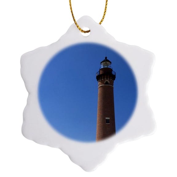 Little Sable Point Lighthouse, Lake Michigan Usa - Us23 Dfr0234 - David R. Frazier, 3 inch Snowflake Porcelain Ornament