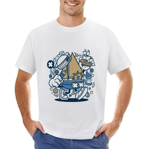 Little Sailor Men’s Graphic T-shirt Vintage Short Sleeve Sport Tee White 5XL