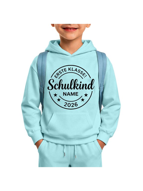 Little School Memories Printed Hoodie For Boys Casual Outfit With Cute Slogan Top And Cozy Bottoms