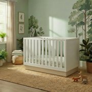 Little Seeds Dawn 4-in-1 Convertible Crib, White/Whitewash Natural