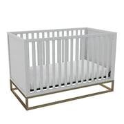 Little Seeds Haven 3 in 1 Convertible Wood Crib with Metal Base, Dove Gray with Gold Base