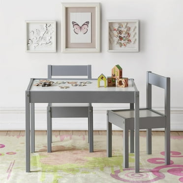 Max & Finn Hunter 3-Piece Kiddy Table & Chair Kids Set, Gray/White