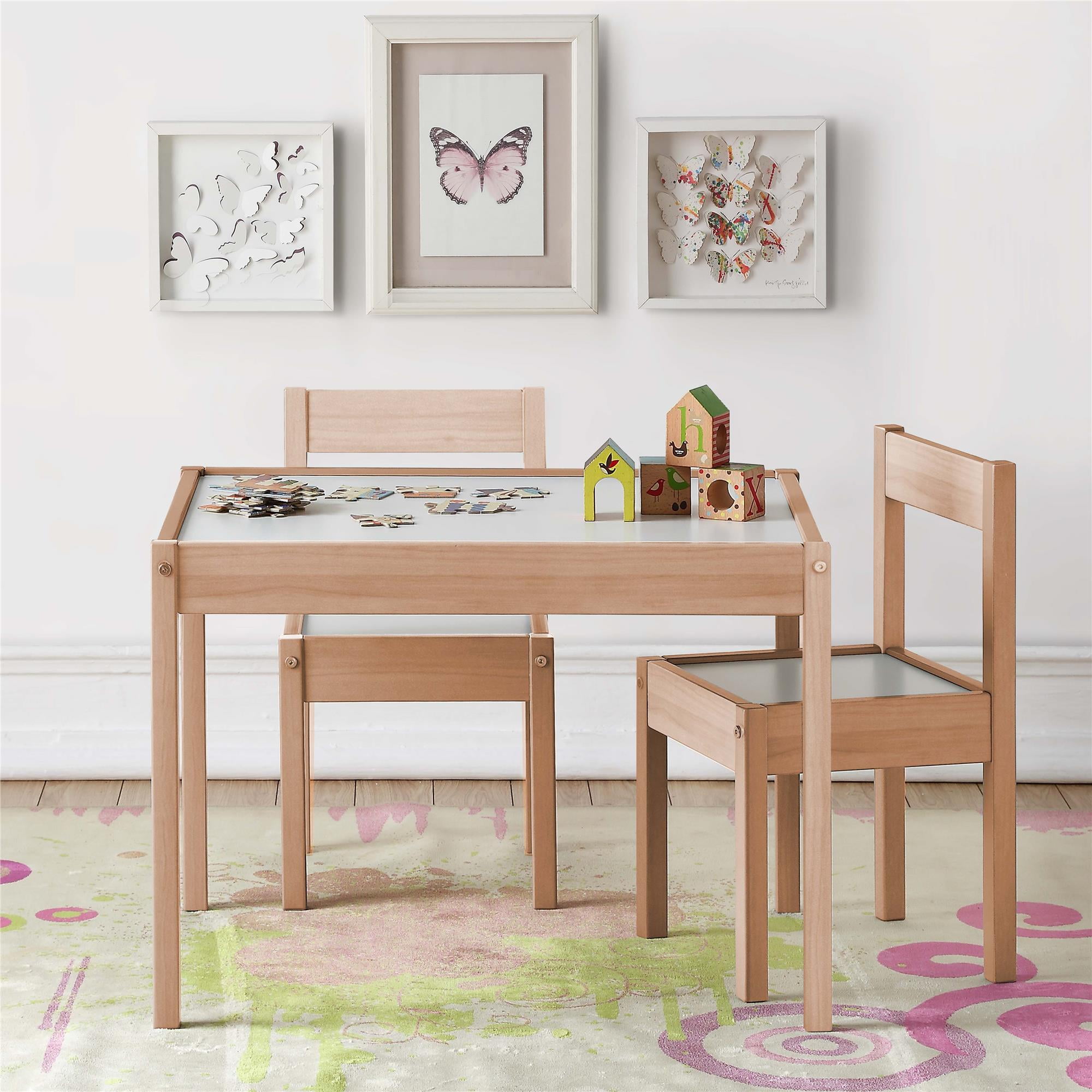 Little Seeds Hunter 3-Piece Kiddy Table & Chair Kids Set, Natural/White