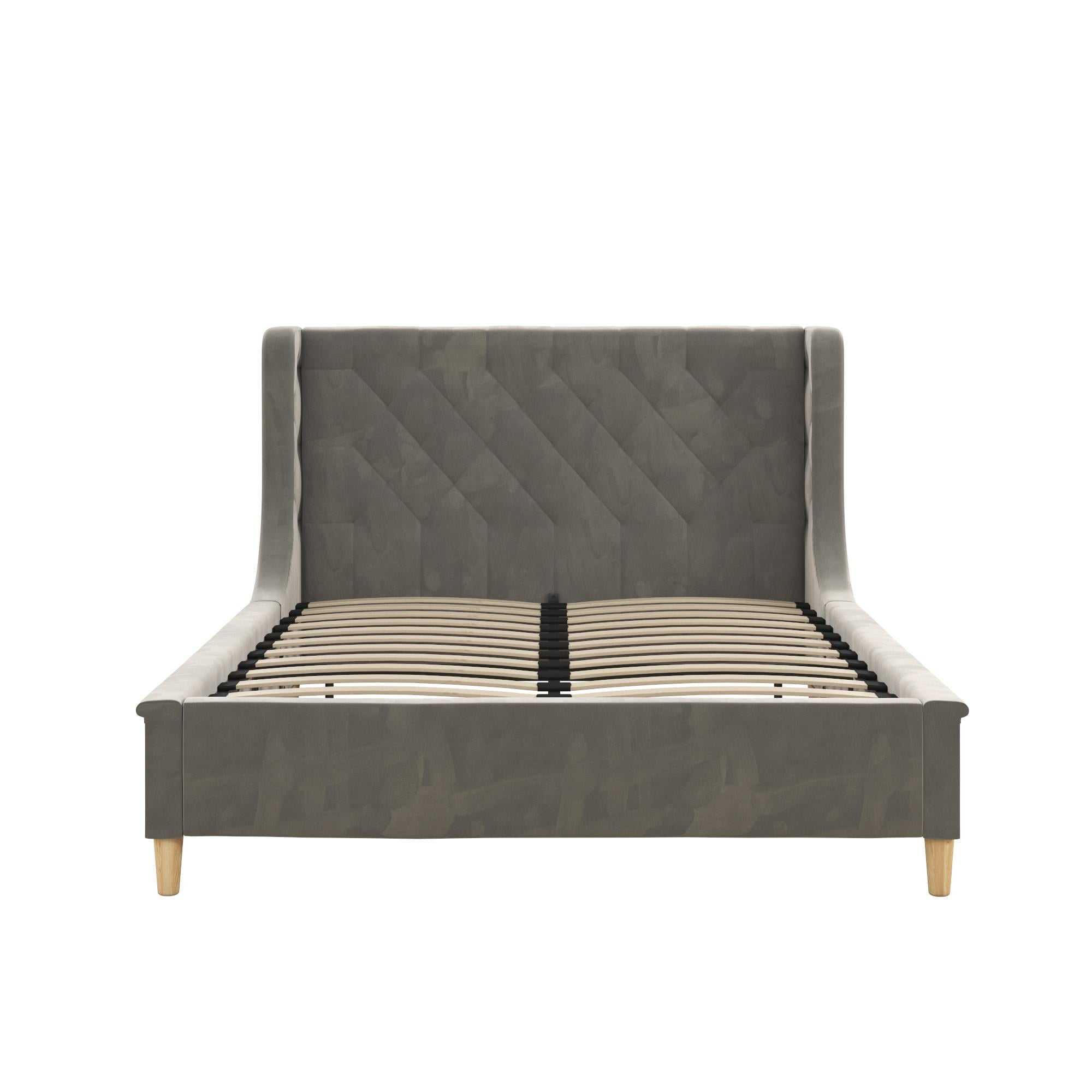 Gray Velvet Full Size Upholstered Bed with Tufted Headboard