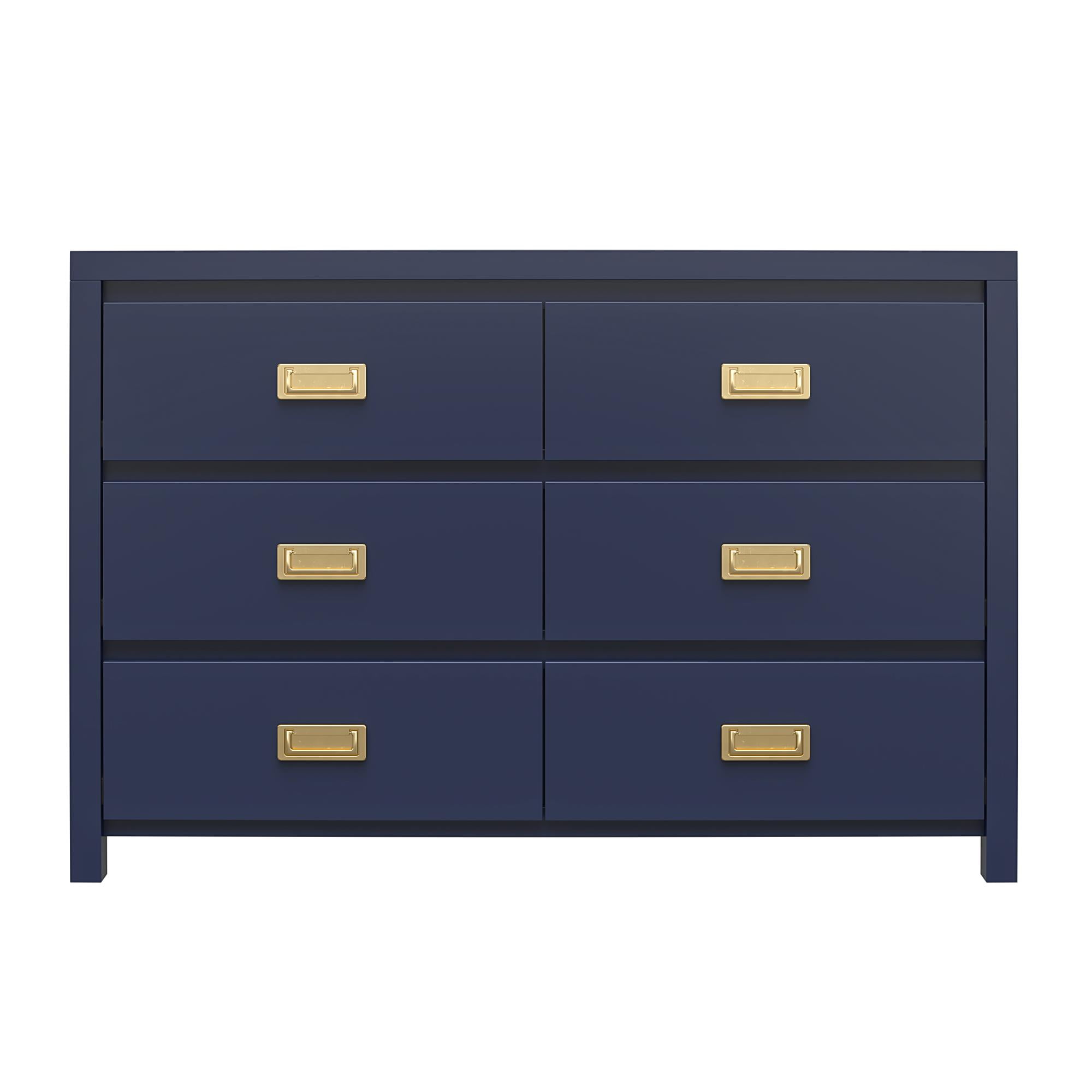 Navy 6-Drawer Dresser with Gold Pulls