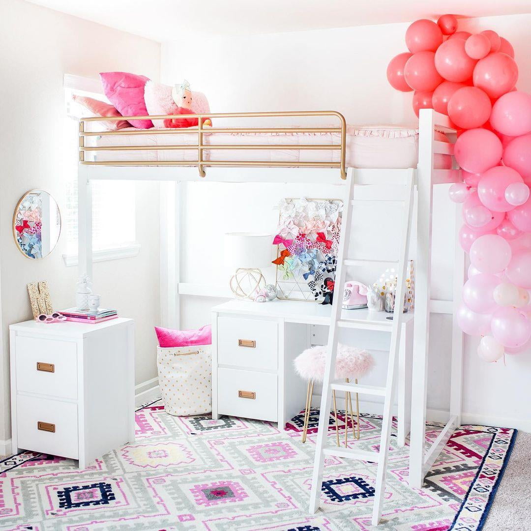 White and Gold Twin Metal Loft Bed with Headboard
