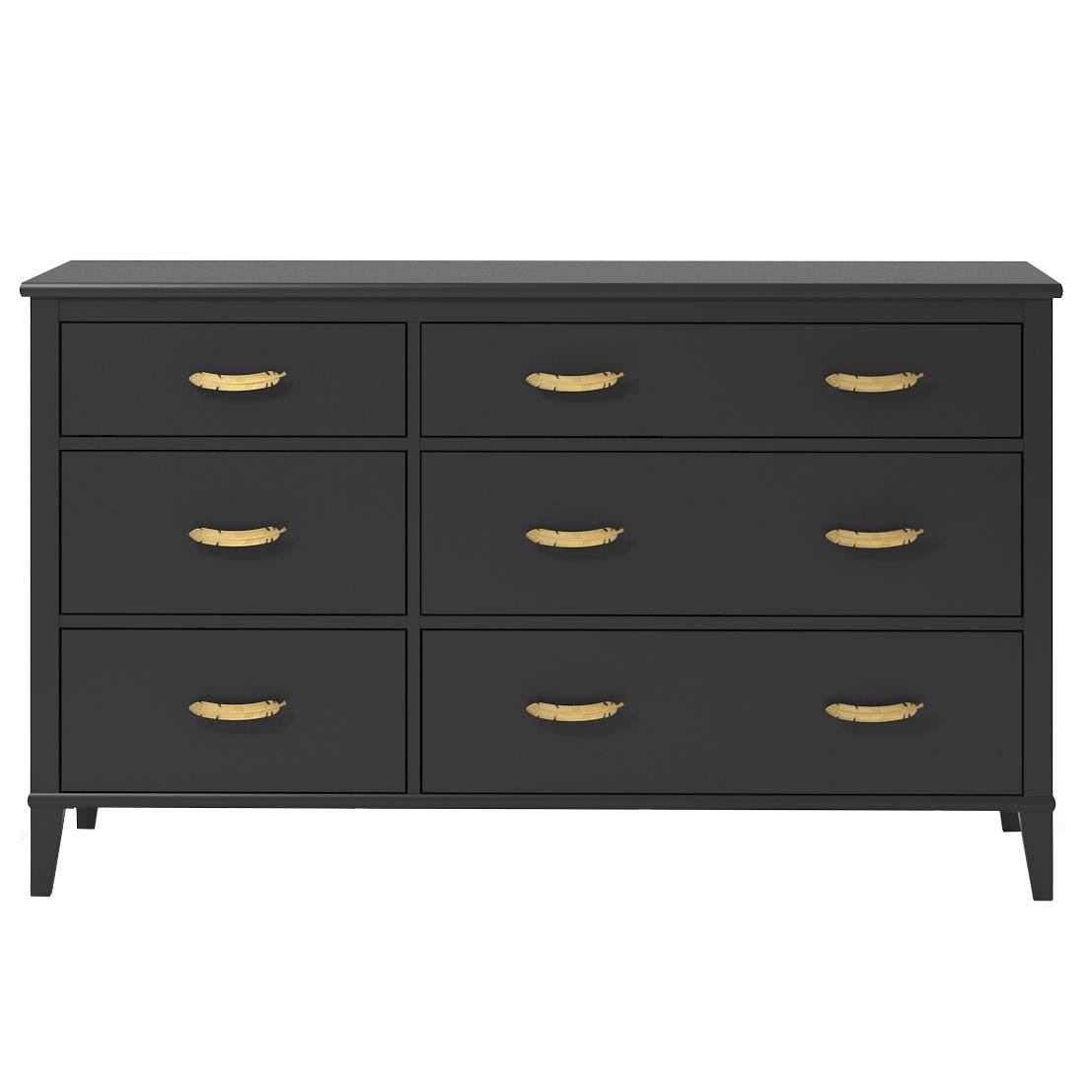 Matte Black Double Dresser with Gold Feather Handles