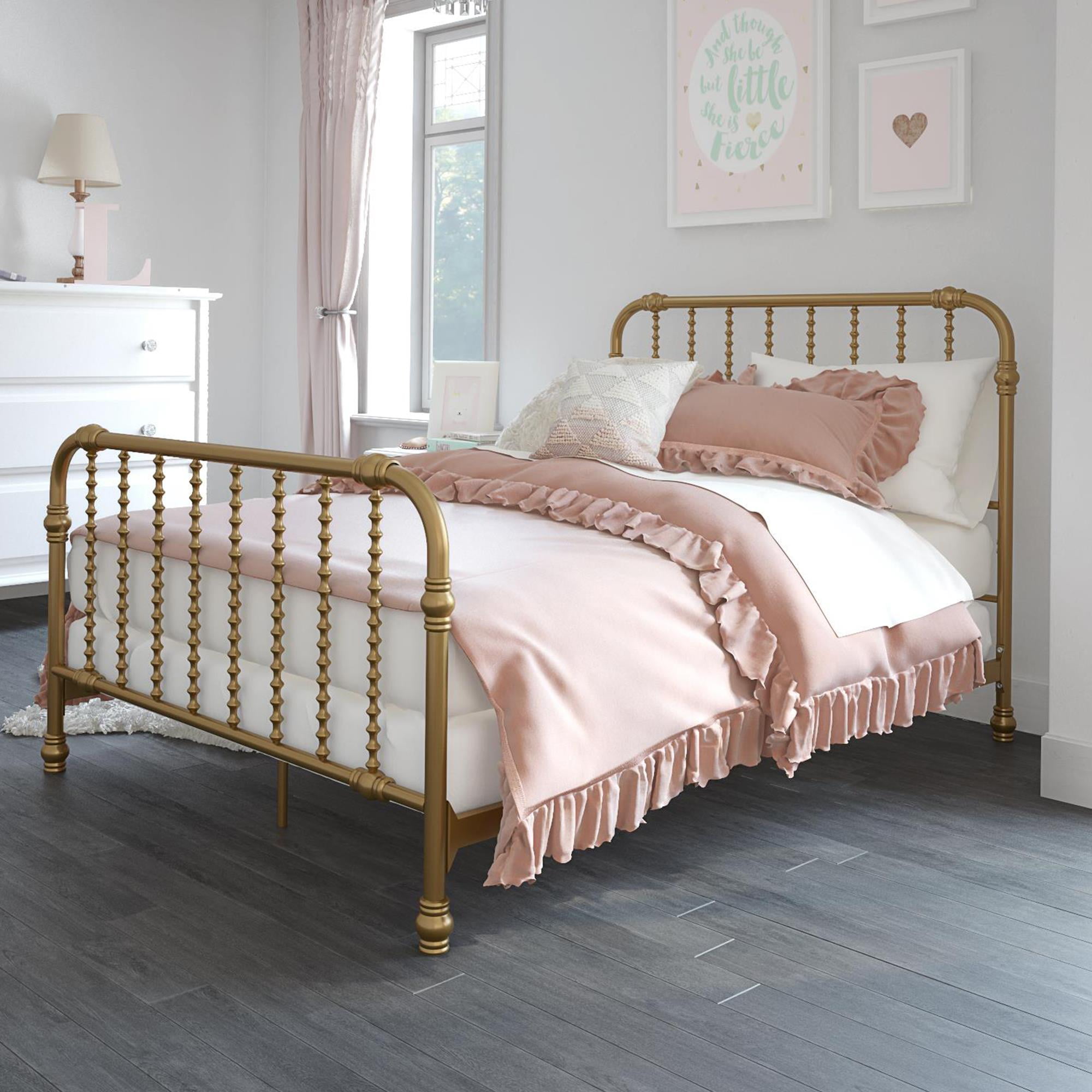 Gold Full Metal Bed with Scrollwork Headboard