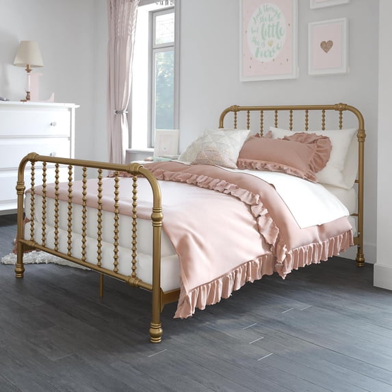 Max & Finn Wren Metal Bed with Spindle Headboard, Full, Gold