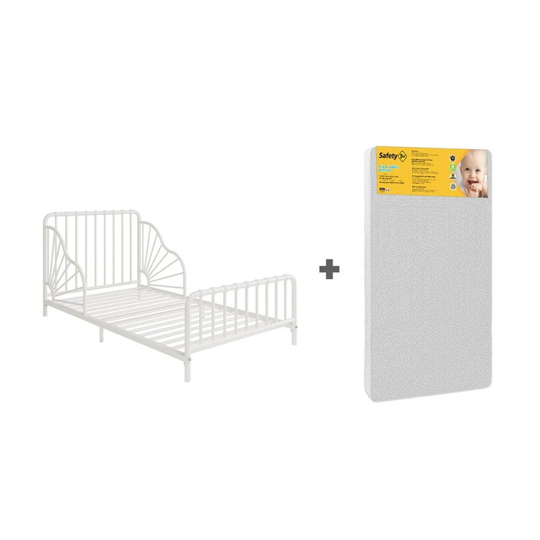Little Seeds Quinn Whimsical Metal Toddler Bed with Safety 1st Sweet Dreams Baby Toddler Mattress Off White Walmart