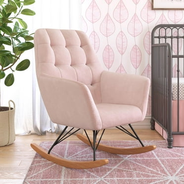 Little Seeds Raven Upholstered Rocker, Pink Velvet