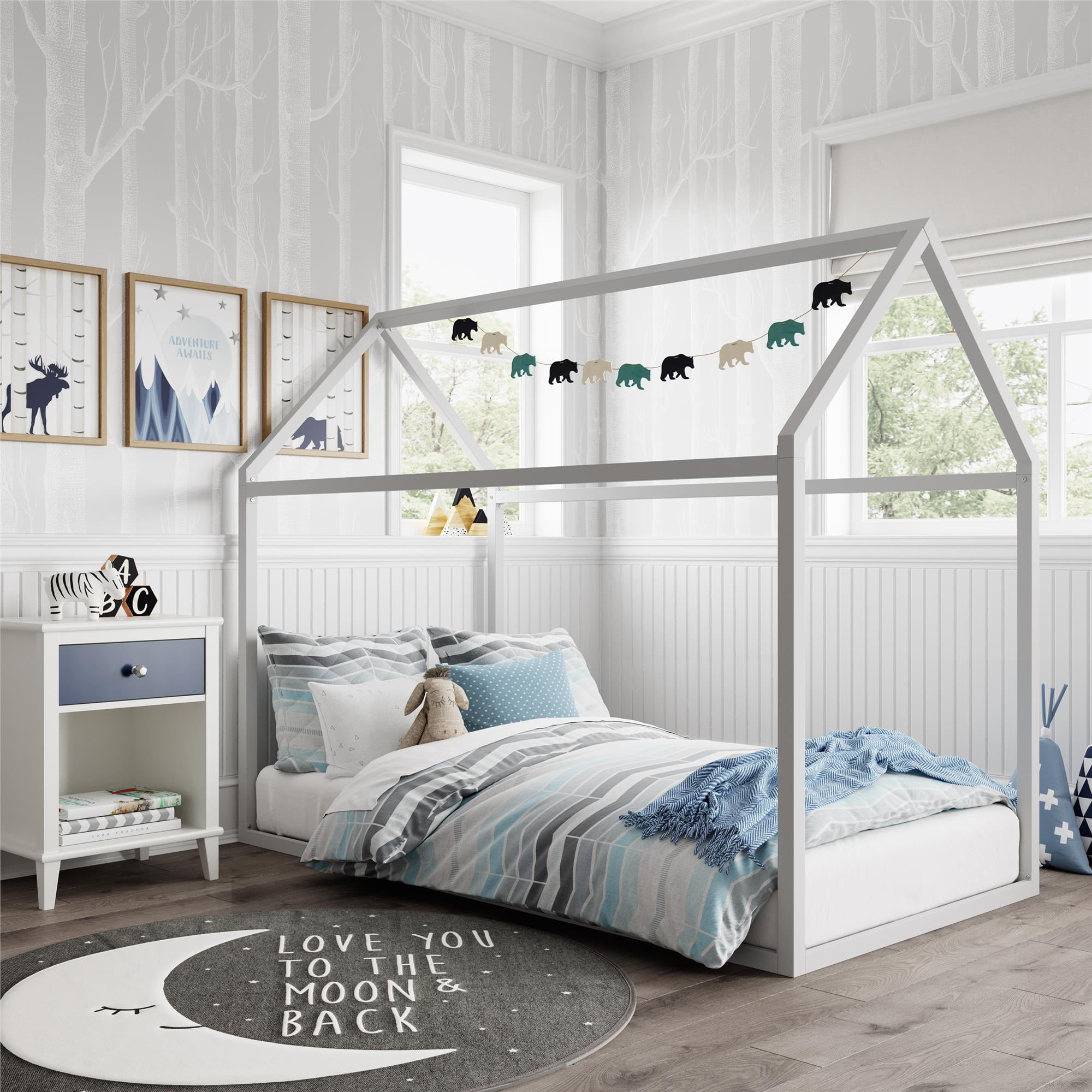 Max & Finn Skyler Metal Montessori House Bed, Twin, Dove Gray
