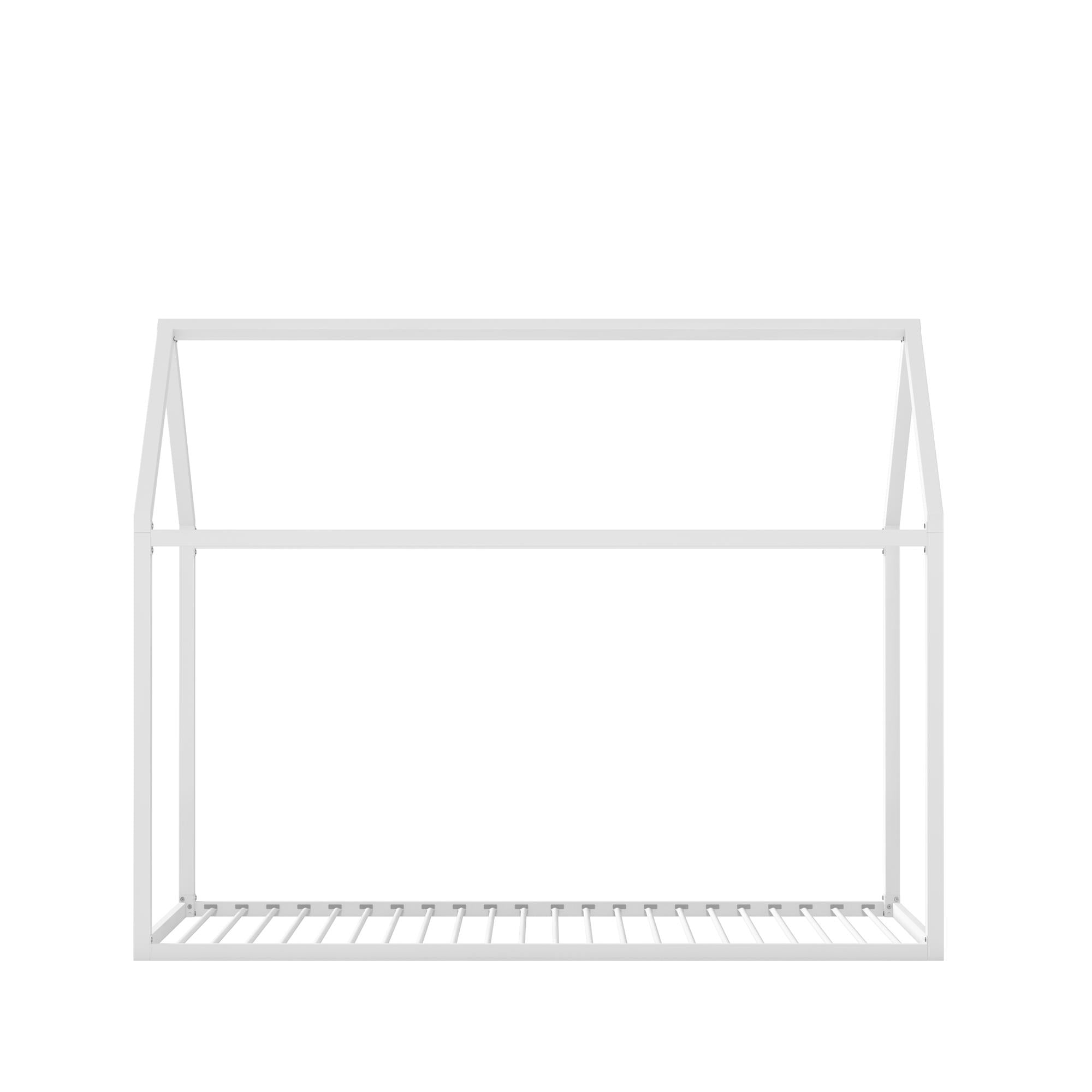 Twin White Metal Montessori House Bed with Canopy Frame