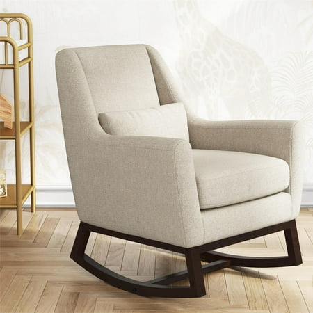 Little Seeds Sophie Mid-Century Rocker with Lumbar Pillow, Ivory Linen