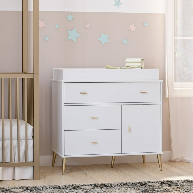 White and top gold changing table