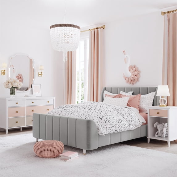 Max & Finn Valentina Kids' Full Upholstered Bed, Gray Velvet