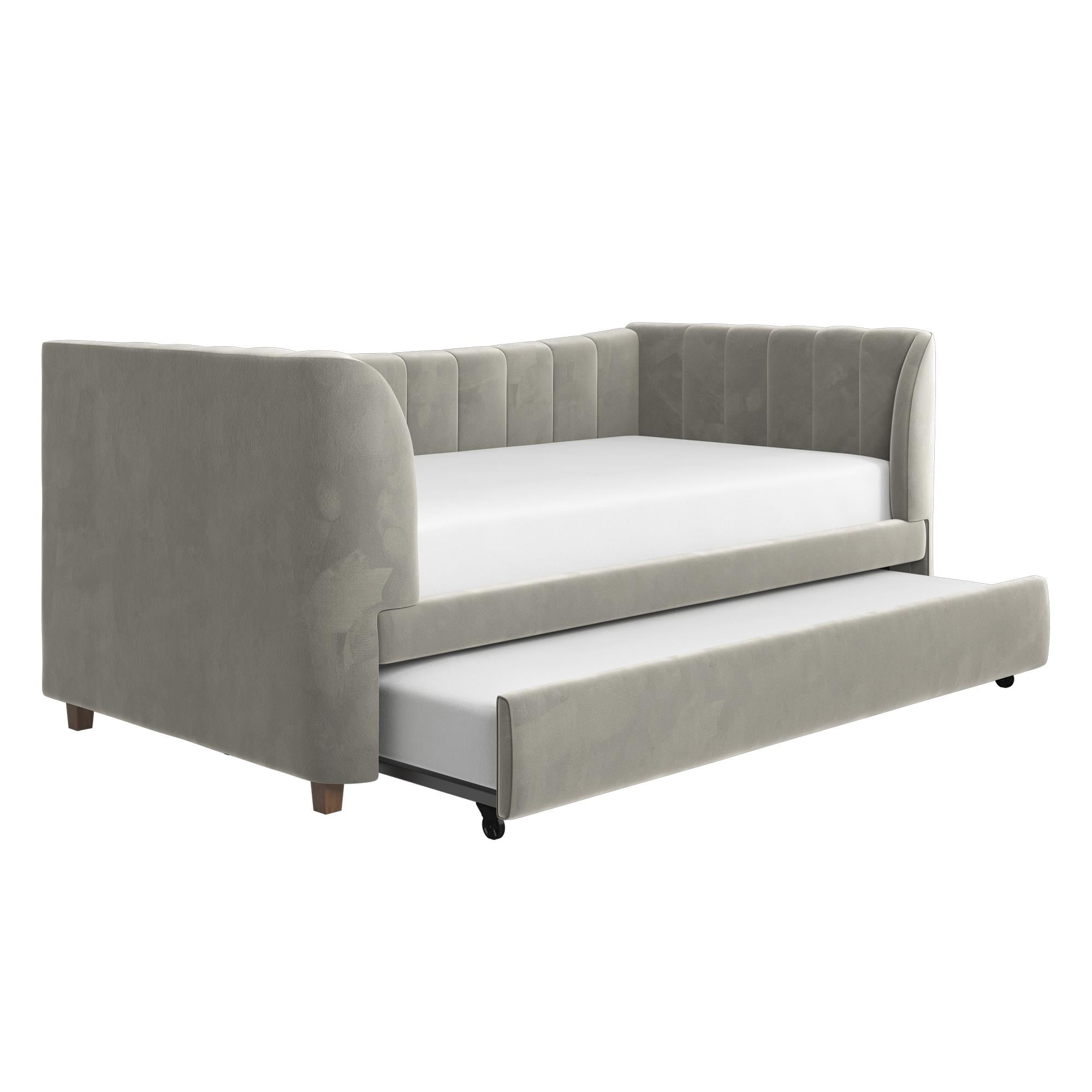 Elegant Gray Velvet Twin Daybed with Tufted Trundle