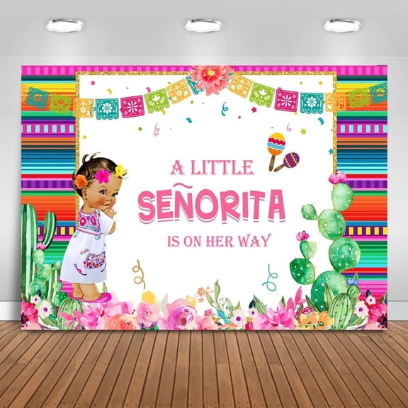 Little Senorita Baby Shower Backdrop Fiesta Girl Baby Shower Background Mexican Cactus Baby Shower Party Cake Table Decorations Banner Photo Booth Props