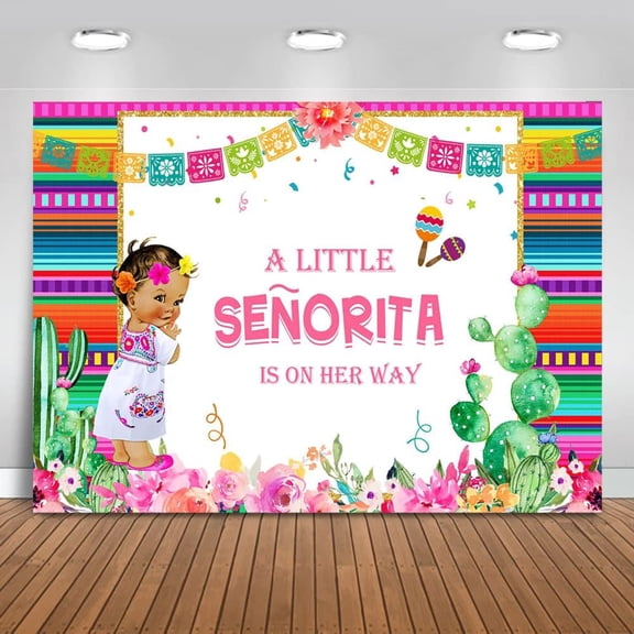 Little Senorita Baby Shower Backdrop Fiesta Girl Baby Shower Background Mexican Cactus Baby Shower Party Cake Table Decorations Banner Photo Booth Props