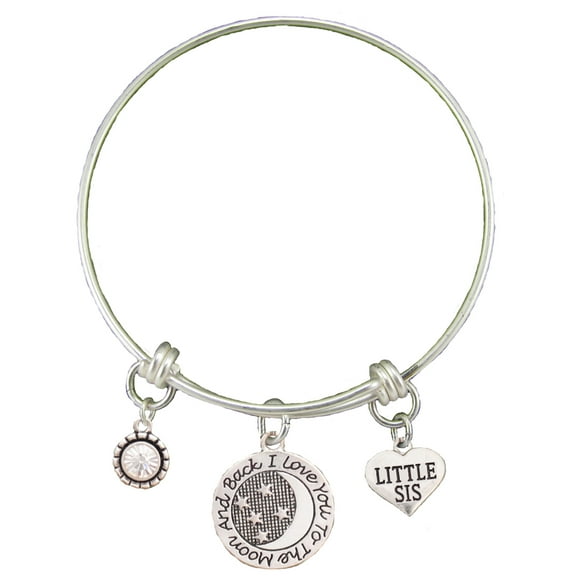 Little Sis Love You To The Moon Silver Wire Adjustable Bracelet Jewelry