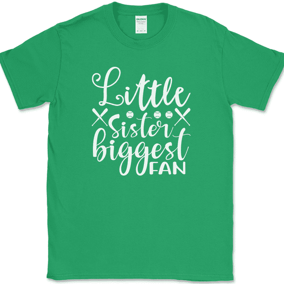 Little Sister Biggest Fan T-Shirt Funny Baseball Sports Humor Gift Text Tee - Green, XL