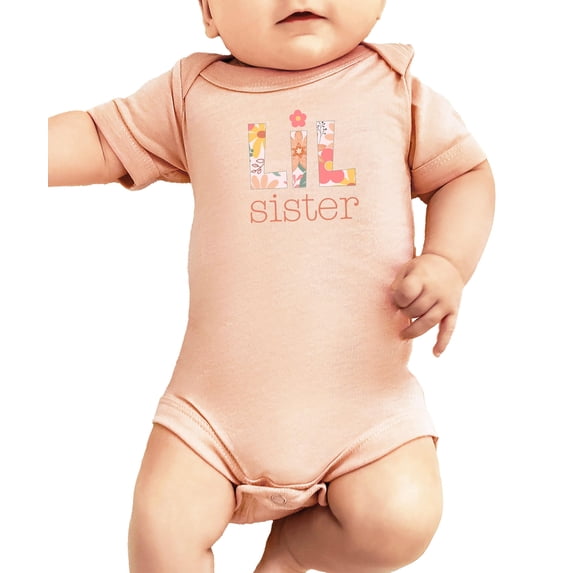 Little Sister Floral Letter Baby Bodysuit for Girls Trendy Matching Sibling Baby One-Piece Peach Bodysuit 12 Months