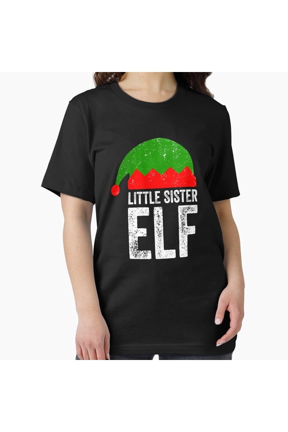Little Sister Holiday Helper Cute Elf Style Unisex T-Shirt, up to size 5XL