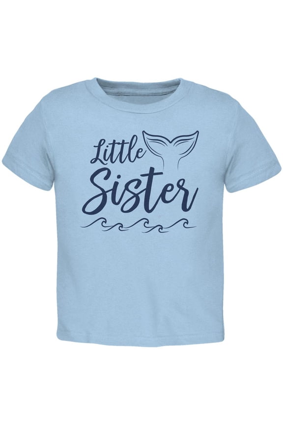 Little Sister Mermaid Tail Ocean Toddler T Shirt Light Blue 2T