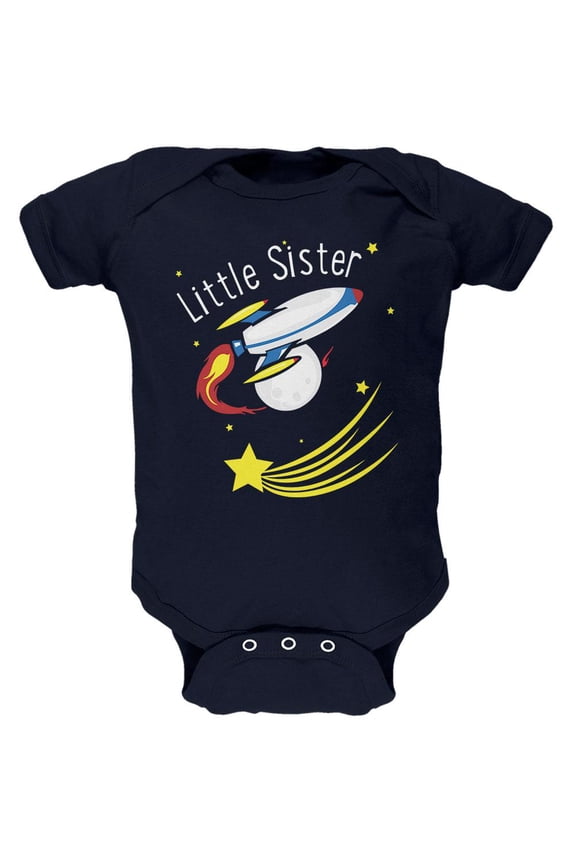 Little Sister Outer Space Rocket Soft Baby One Piece Navy 9-12 M