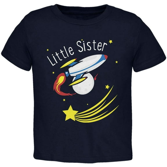 Little Sister Outer Space Rocket Toddler T Shirt Navy 4T