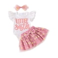thumbnail image 1 of Little Sister Outfits Baby Girl Cute Summer Clothes Newborn Fly Sleeve Romper +Daisy Print Tulle Tutu Skirts +Headband Set, 1 of 7