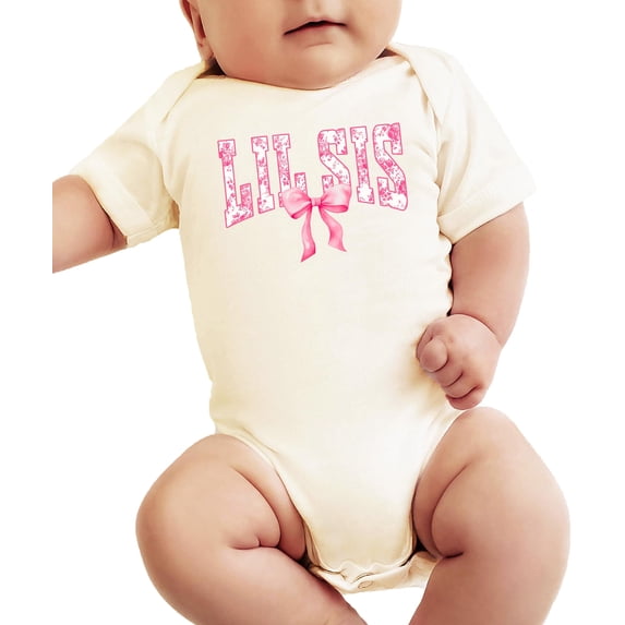 Little Sister Pink Bow Floral Letter Baby Bodysuit for Girls Trendy Sibling Baby One-Piece Natural Bodysuit Newborn