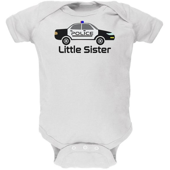 Little Sister Police Car Soft Baby One Piece White 12-18 M